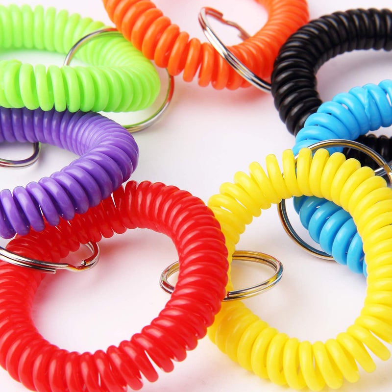 Arroyner 70Pcs Colorful Stretchy Keychain Bracelet Spiral Wristband Keychain for Outdoor, Gym - Image 5